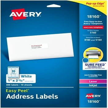 Avery Easy Peel Address Labels, 1" x 2-5/8", 750 Labels (80045)