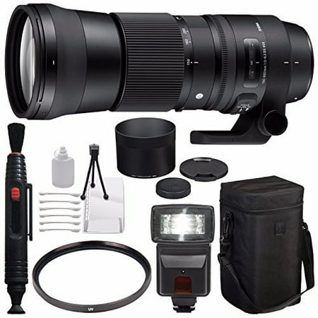 Sigma 150-600mm f/5-6.3 DG OS HSM Contemporary Lens for Canon EF + 95mm UV Filter + Deluxe Cleaning Kit + Lens Cleaning Pen + External Flash Bundle...International Model