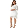 thumbnail image 3 of DARING DIVA Plus Size V Neck Ruffle Hem Lace Cocktail Dress 1X White, 3 of 6