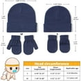 thumbnail image 2 of Newborn Baby Beanie Hat Gloves Set, Toddler Kids Solid Soft Winter Warm Knit Hat with Gloves for Unisex Boys Girls (Navy,3-24 Months), 2 of 7
