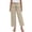 Khaki—Pants, variant on AGWOLF Women's Linen Capri Pants Dressy Casual Wide Leg Crop Pant with Drawstring Elastic High Waist Cropped Trousers with Pockets Beach Vacation Travel Outfits Khaki M