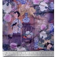 thumbnail image 1 of Soimoi Poly Georgette Fabric Flower Vase,Cat & Girl Human Figure Decor Fabric Printed Yard 52 Inch Wide, 1 of 3
