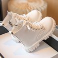 thumbnail image 4 of XIMIN Girls PU Leather Riding Boot Solid Color Non Slip Ankle Boots Short Combat Boots Side Zipper Lace Up Shoes Fall Winter Trendy Chelsea Booties, 4 of 7