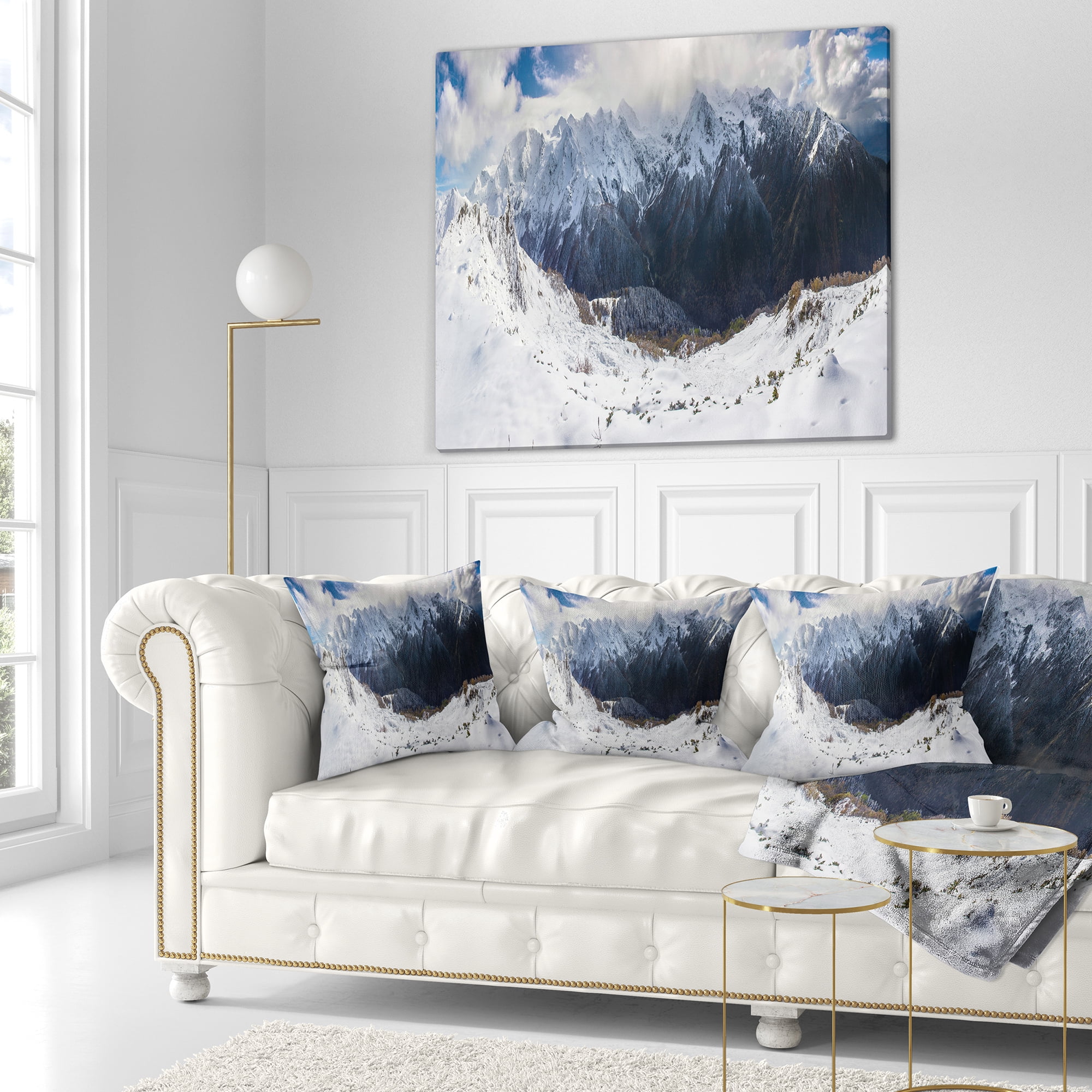 Designart Winter Mountain in Svaneti - Landscape Photography Throw Pillow - 16x16