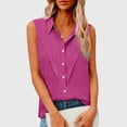 thumbnail image 2 of BiZtdJrK Chemises Sans Manches en Lin pour Femmes Col Rabattu Couleur Unie Chemise Décontractée Légère Respirante Blouses d'Été Rose Vif G, 2 of 9