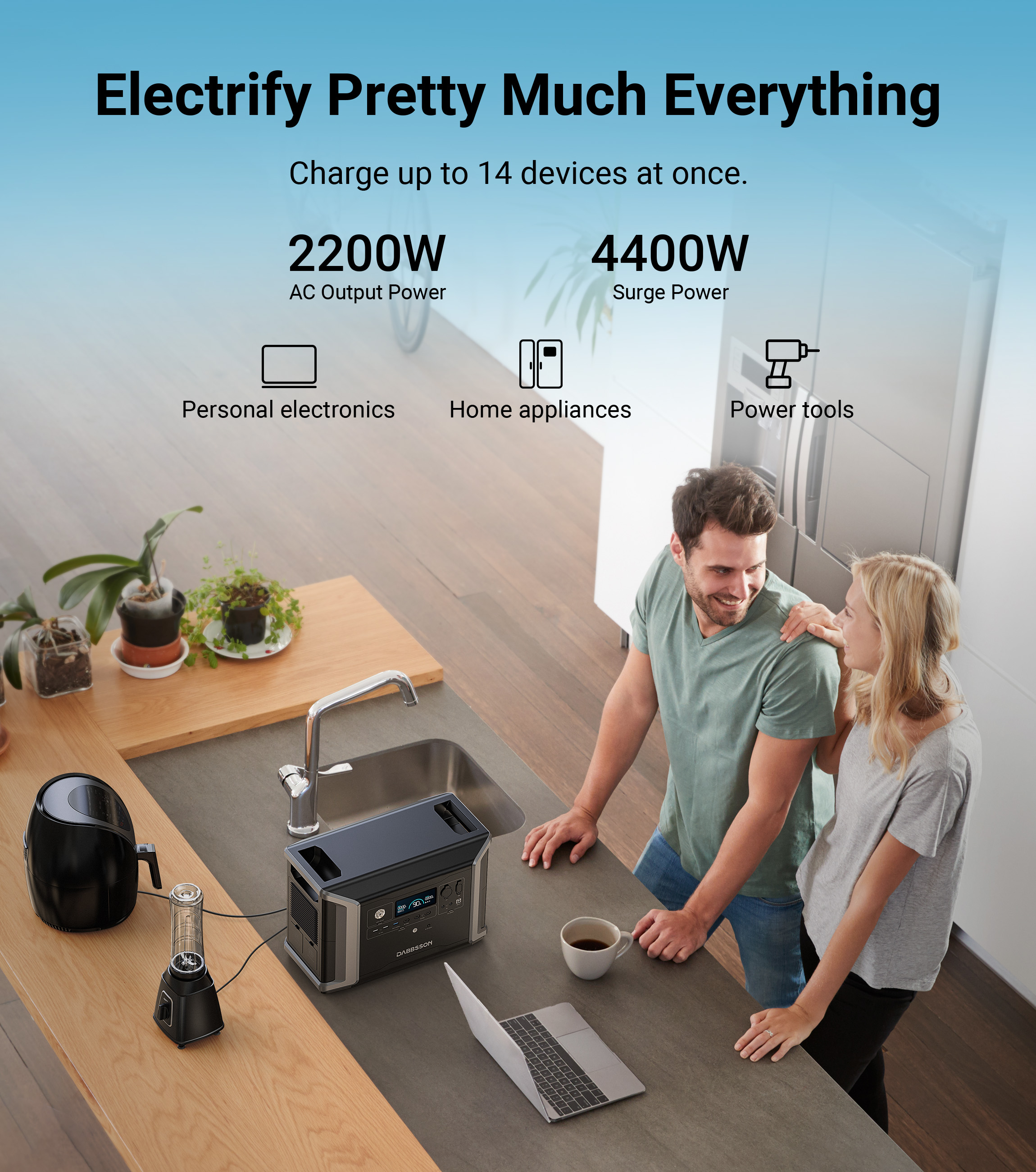 DABBSSON 5330Wh Power Station DBS2300 Plus +DBS3000B Expandable Battery 4xAC 2200W (Surge 4400W) LiFePO4 Battery for Home Backup