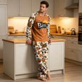 thumbnail image 4 of Men's Halloween Pajama Set Long Sleeve Raglan Soft Cotton Loungewear with Letter Print Top & Full Length Pants for Home Night Beige L, 4 of 6