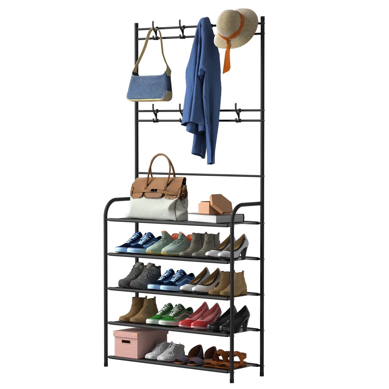 4/5 Tier Carbon Steel Coat Rack, Entryway Shoe Rack, Entryway Shoe Cabinet,  Bedroom Hanging Shelf With Hooks, Coat Rack Coat Set, Entryway Shelf For  Shoes, Clothes And Coats - Temu