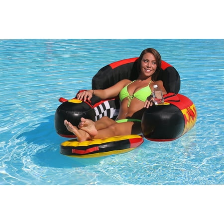 SPORTSSTUFF 54-1602 Siesta Lounge Inflatable Water Float Raft Pool Lake Lounger with Two Cup Holders, Built-In Handles, and Zippered Pockets