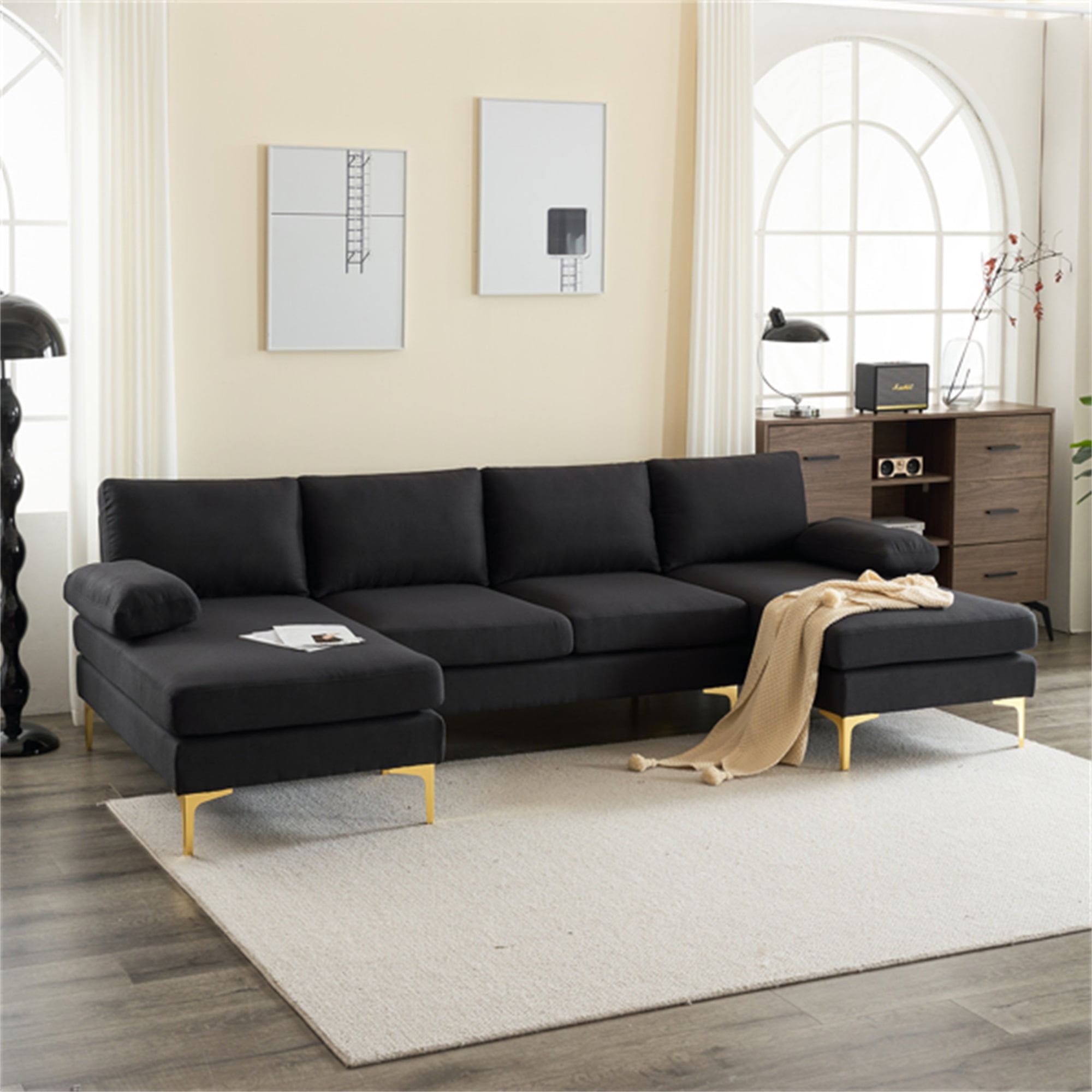 YYAo Reversible Modular Sectional Sofa Bed, Couch with Large Chaise U-Shape Modular for Small Space Apartment, Living Room, Black YYAo Reversible Modular Sectional Sofa Bed, Couch with Large Chaise U-Shape Modular for Small Space Apartment, Living Room, Black