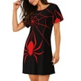 thumbnail image 2 of Kdxio Red Spider Pattern Womens Short Sleeve Sleepshirt Scoopneck Cute Nightdress Ruffle Comfy Nightgown, 2 of 6
