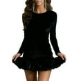 thumbnail image 2 of Gamivast Cocktail Dresses for Women Fitted Crew Neck Mini Dress Long Sleeve Party Dress Solid Velvet With Puffy Ruffle Hem for Night Out Club, 2 of 8