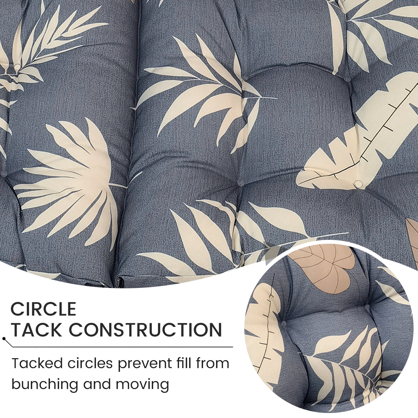 SHANNA Outdoor Chair Cushions, 2 Pack Tufted Thicken Waterproof Patio Chair Pad Wicker Chair Seat Cushion with Non-Slip Ties for Outdoor Furniture, Gray Leaves