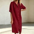 thumbnail image 2 of TFEOQRY Women's Button Down Maxi Dress Cotton Linen Short Sleeve V Neck Casual Loose Split Hem Sundress, 2 of 5