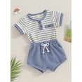 thumbnail image 3 of Arvbitana Baby Boys Shorts Sets Striped Print Short Sleeve Button T-shirt Romper with Elastic Waist Shorts 2Pcs Outfits 3M 6M 12M 18M Newborn Infant Summer Clothes, 3 of 9