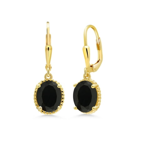 Pearl Black Onyx - 4.00 Ct Oval Black Onyx 18K Yellow Gold Plated Silver Earrings