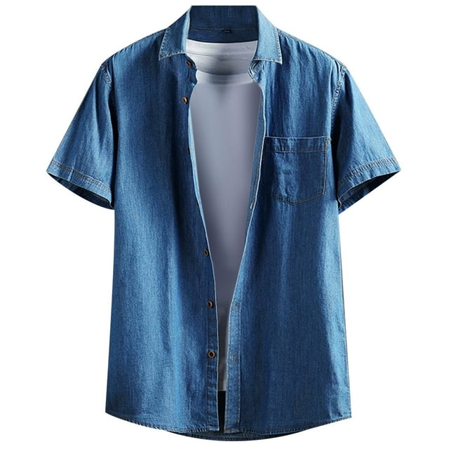 Slim Fit Washed Denim Shirt For Men Short Sleeved And Lightweight For Summer Wear Mens Corduroy Button down Shirt Sequin Shirt Men Button up Shirt Men Formal Shirt Fitted Dress Shirt Male Rompers Men