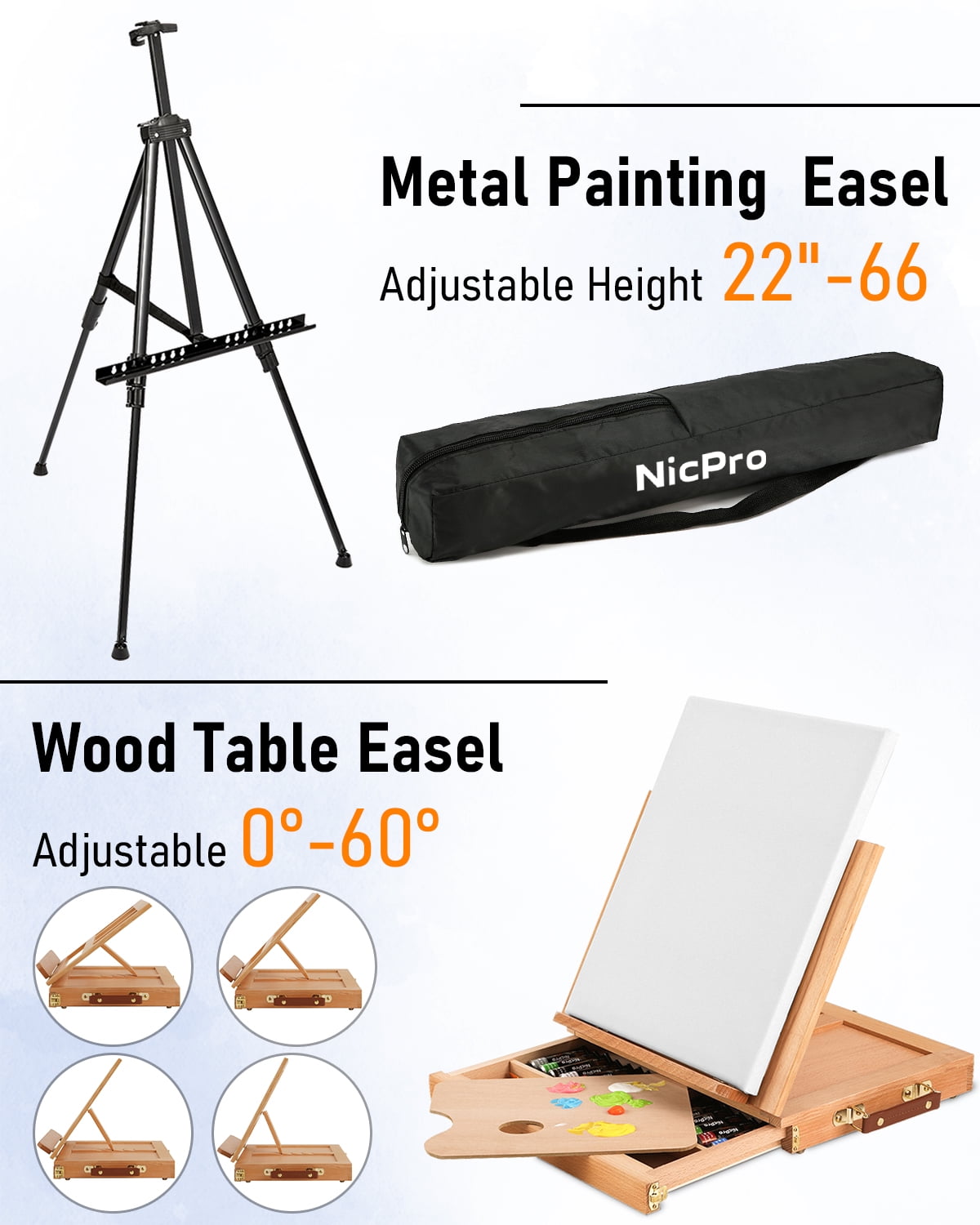 Nicpro 158PCS Deluxe Large Painting Kit with Metal and Solid Beech Wood Easel, Acrylic, Oil & Watercolor Paint Set, Paint Brushes, Canvases, Palette, Paper Pad, Professional Art Set for Adults Artist