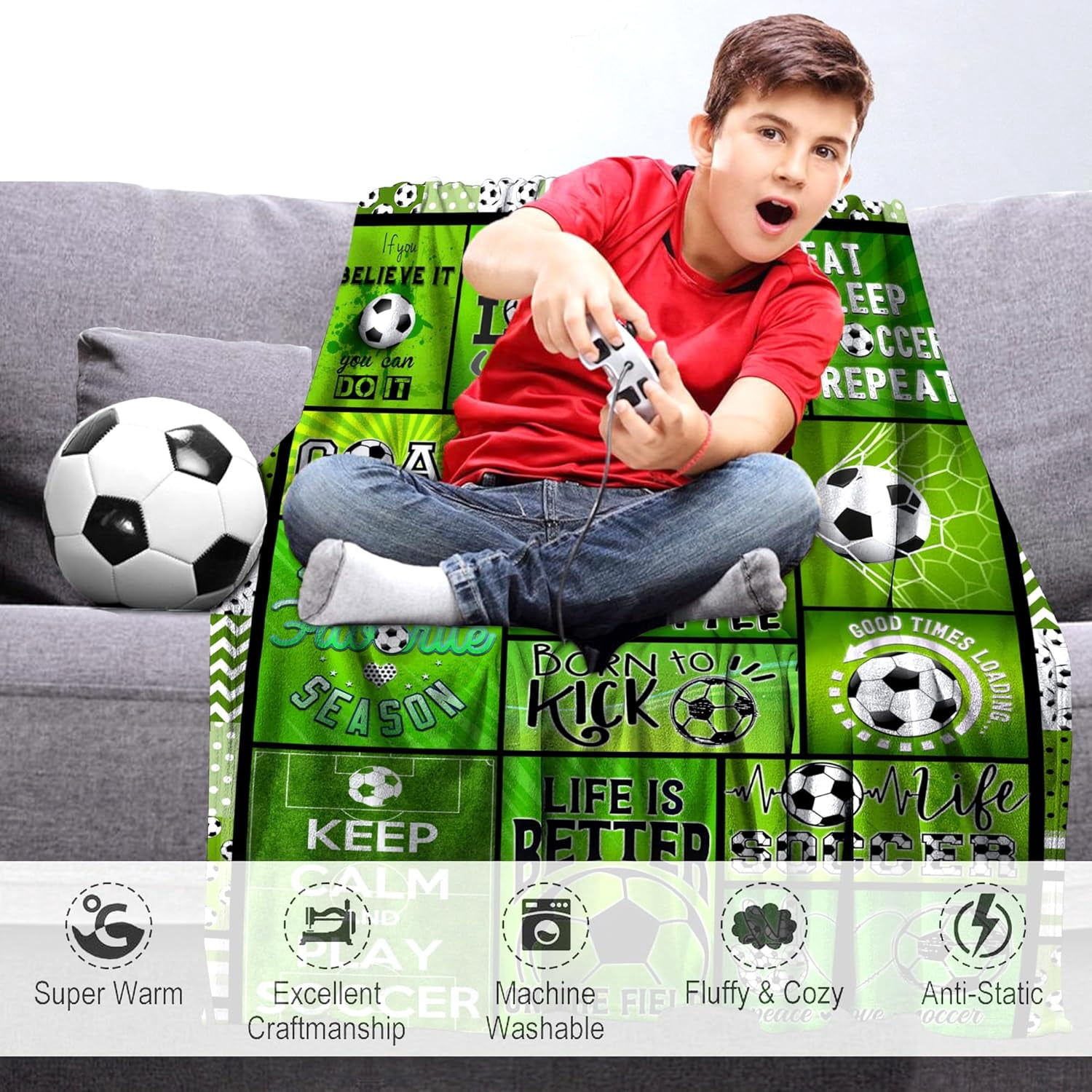 Soccer Blanket Ultra Soft Flannel Soccer Throw Blanket Soccer Gifts for Boys Men Soccer Team Soccer Lover Gifts for Kids Teens Adults 50"x40"