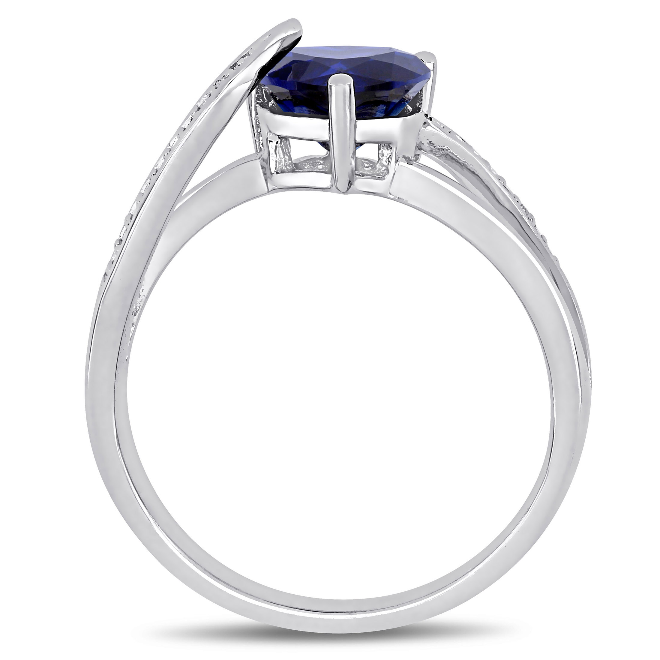 Everly Women's 1-7/8 Carat T.G.W. Heart-Shape Created Blue Sapphire and 0.05 Carat Round-Cut Diamond Accent Sterling Silver Heart Split-Shank Ring - image 5 of 8