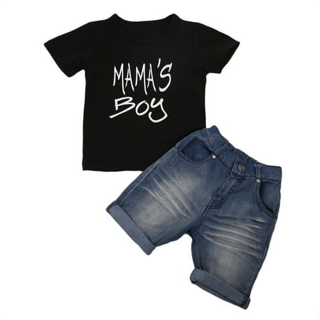 Summer Baby Boys Clothes Short Sleeve Tops+Pants Tee Denim Clothes Letter Printed Stylish Outfit Sets