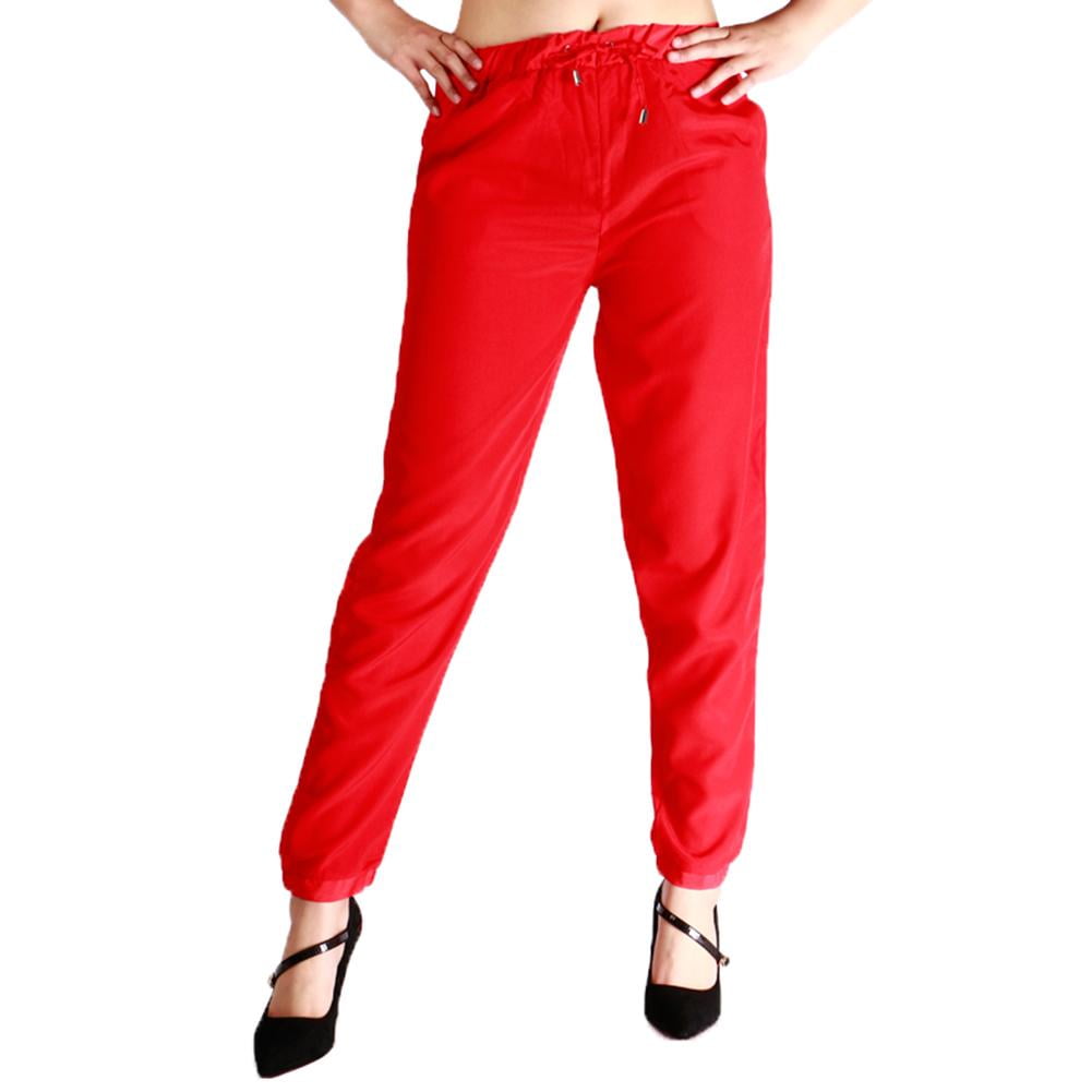 Women Elastic Harem Pants Color Solid Sweet Chiffon Waist Drawstring Trousers