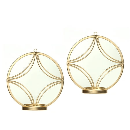 Gold Candle Sconce - Hosley 2 piece set Wall Gold Circle Sconce with Candle Holder - 8