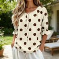 thumbnail image 6 of Sillenn Women's Polka Dot Blouse Tie V Neck Ruffle Cuff 3/4 Sleeve Casual Loose Fit Summer Shirts Lightweight Vintage Office Dressy Casual Tops Trendy Elegant Vacation Basic Polka Dot Tops Beige L, 6 of 8