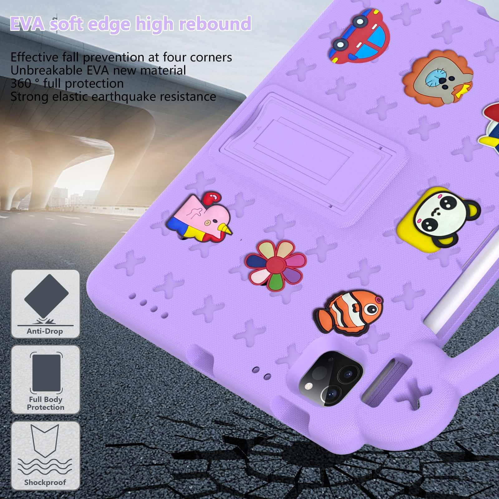 Rugged Case for Apple iPad A16 11th Gen 11 inch 2025 & iPad 10th Gen 10.9" with Screen Protector Film, Shockproof EVA Foam Cover with Adjustable Shoulder Strap, Built-in Kickstand, Child-Friendly