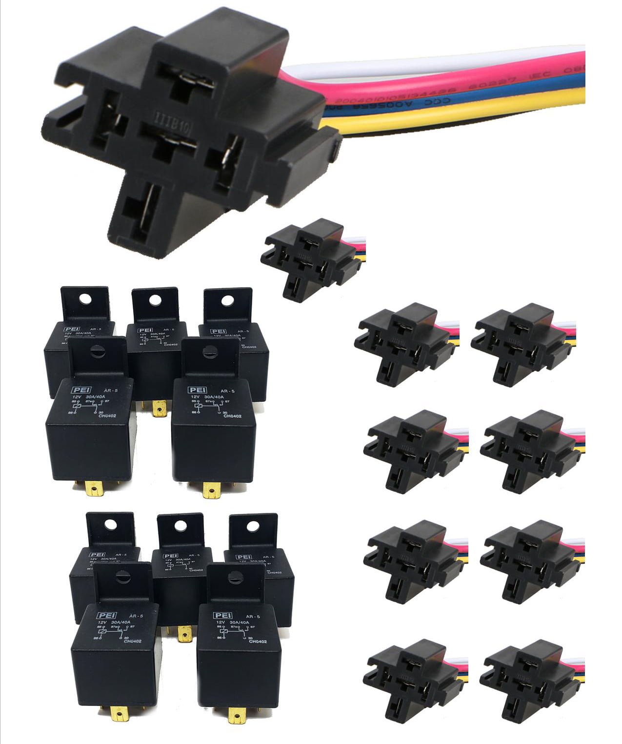 10X 5Pin Car SPDT Automotive Power Relay & Wires Harness Socket 12V 30/40 Amp DC 