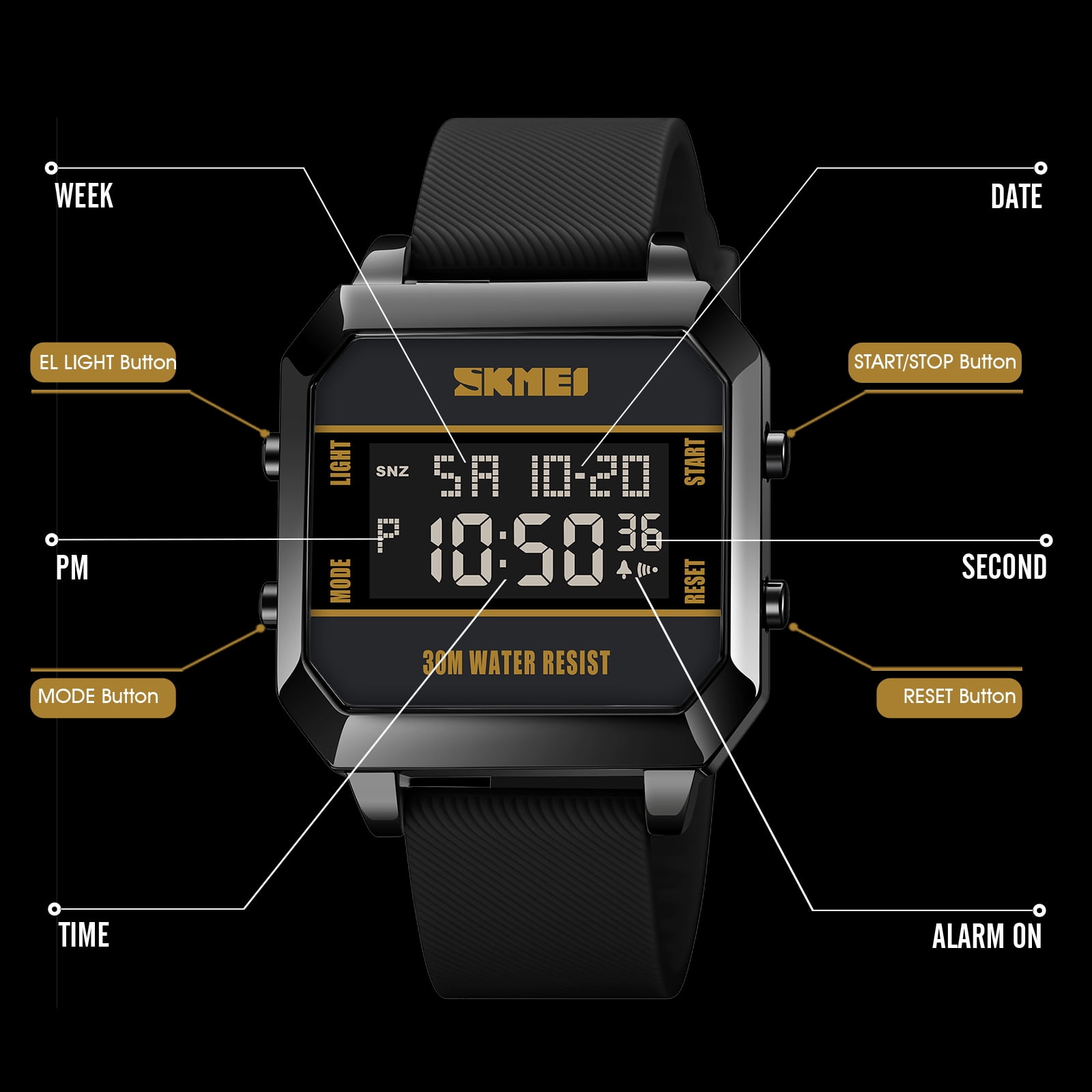 SKMEI Men's Watch,  Big Face Fashion Outdoor Sports Watch, Black