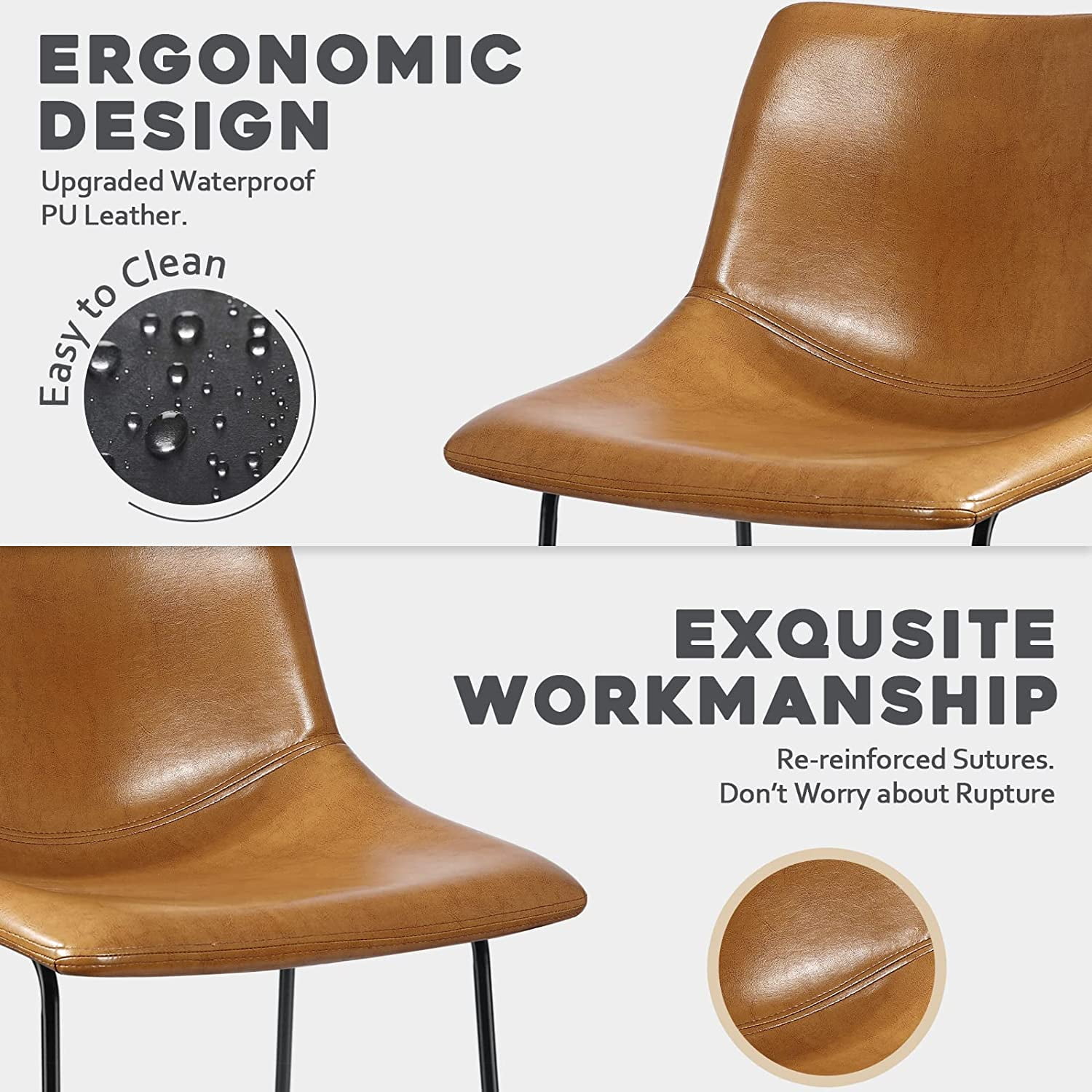 Waleaf 26 inch Bar Stools Set of 4,Counter Height Bar Stools with Back, Modern PU Leather Stools with Metal Leg and Footrest