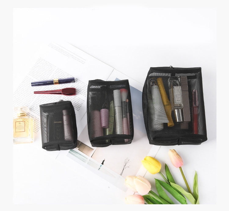 10Pcs Sheer Mesh Toiletry Bag, Fufafayo Sheer Mesh Toiletry Bag, Transparent Cosmetic Organizer for Travel, Waterproof Makeup Pouch, Portable Storage Bag for Bathroom Essentials, Office Desk, Gym
