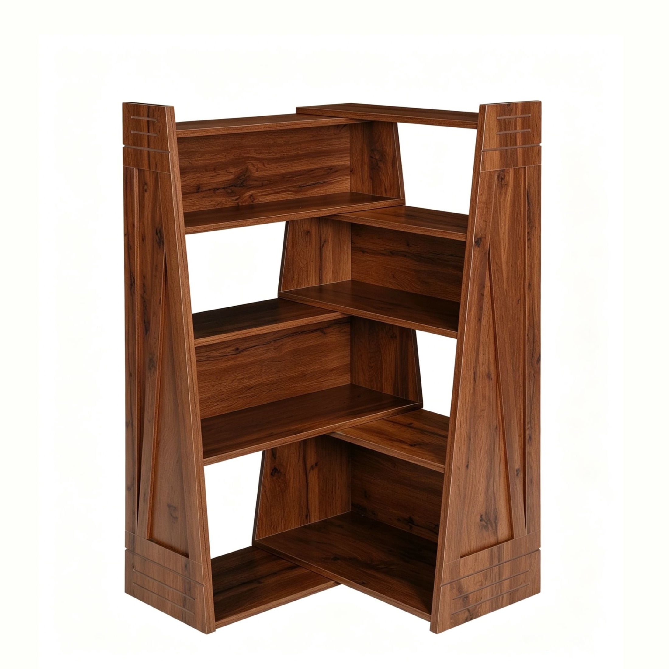 GDF Studio 47.17" Expandable 4-Tier L-Shaped Bookshelf, Adjustable 2-Piece Storage Rack, Brown