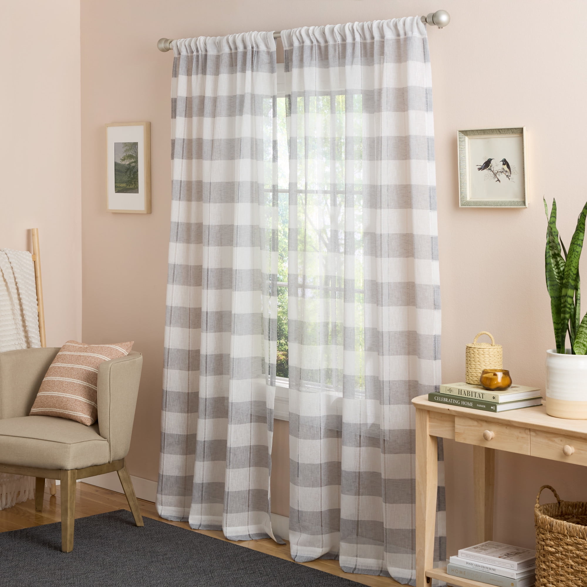 TOWN & COUNTRY BASICS Pax Semi-Sheer Stripe, Light Filtering Indoor Curtains 2-Pack Grey/White, 50"x84"
