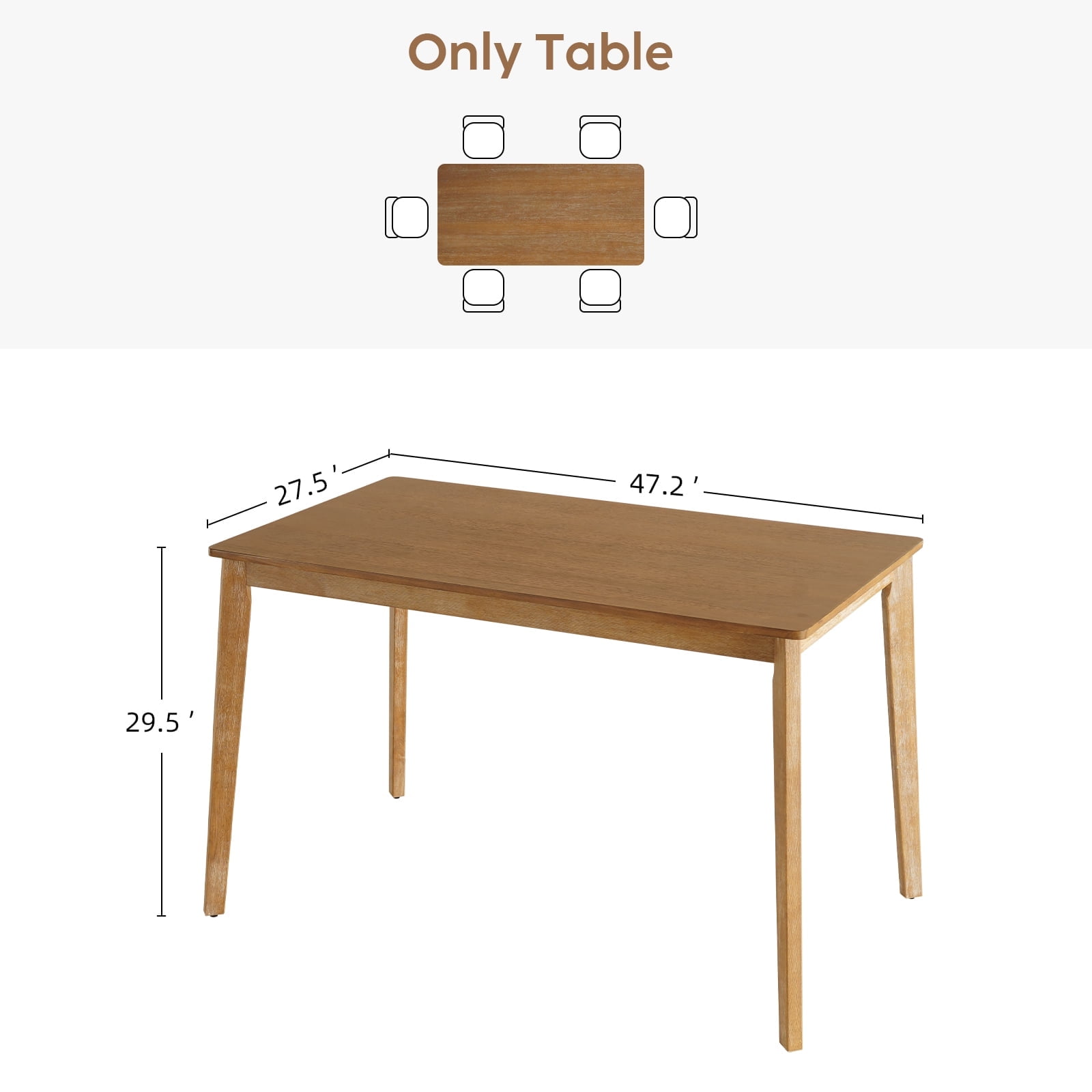 Kithkasa 47" Dining Table for 6 People,Wooden Farmhouse Kitchen Table for Kitchen, Living Room,Dining Room,Natural