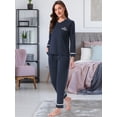thumbnail image 2 of DARING DIVA Women's Cotton Ribbed Pullover V-neck Tops with Bottoms Pajama Sets L Black, 2 of 7