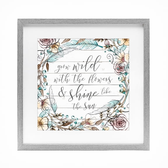 Stupell Industries Farmhouse Grow Wild With Flowers Gray Framed Print Under Glass, 13 x 13, by SD Graphics Studio