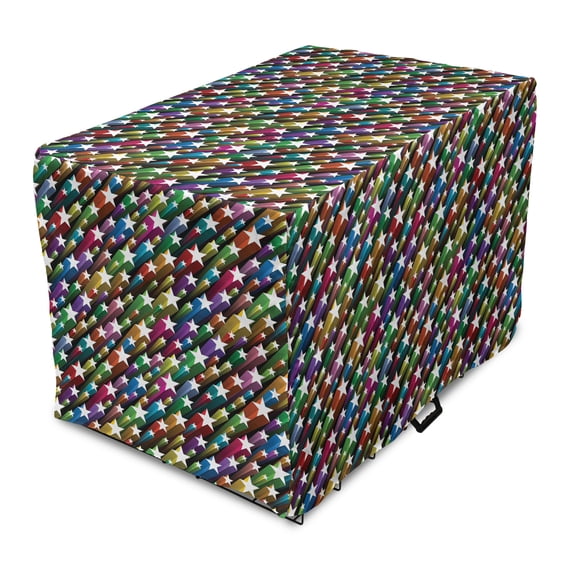 Colorful Dog Crate Cover, Colorful Stars Pattern Celebration Theme Disco and Nightclubs Jolly Fun, Easy to Use Pet Kennel Cover Small Dogs Puppies Kittens, 7 Sizes, Multicolor, by Ambesonne