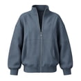 thumbnail image 4 of IUYRTFE Women's Zip Up Fleece Jacket Long Sleeve Casual Relaxed Fit Collarless Coat with Pockets for Fall and Winter, 4 of 6