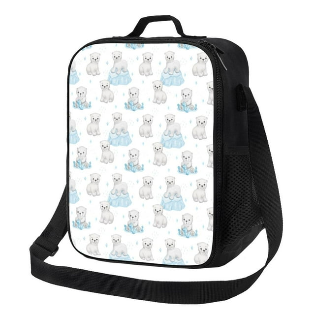Vsdgher Playful Polar Bear Pals Pattern Reusable Lunch Box, Insulated Lunch Bag Thickened Thermal Leakproof Lunch Tote Bag for Adult Office & Travel Picnic