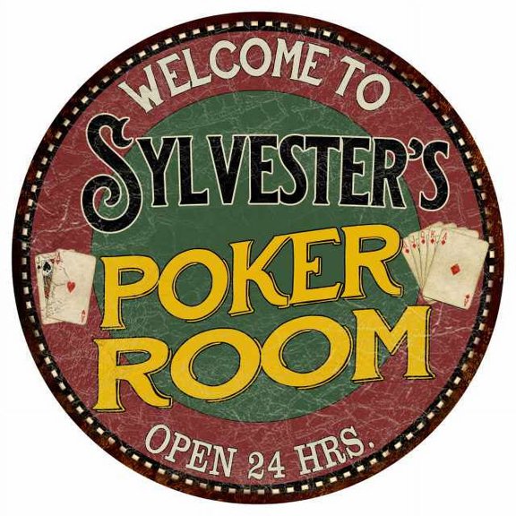 Sylvester's Poker Room 14" Round Metal Sign Kitchen Bar Wall Decor 100140034500