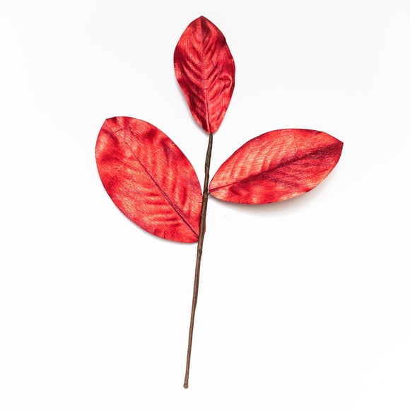 Metallic Red Magnolia Leaf Shimmer Pick Faux Plants And Trees