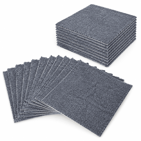 Self Adhesive Carpet Floor Peel Tile Square 12" x 12" Peel and Stick Carpet Floor Tiles Home Furnishings Floor Easy Install DIY (Gray)
