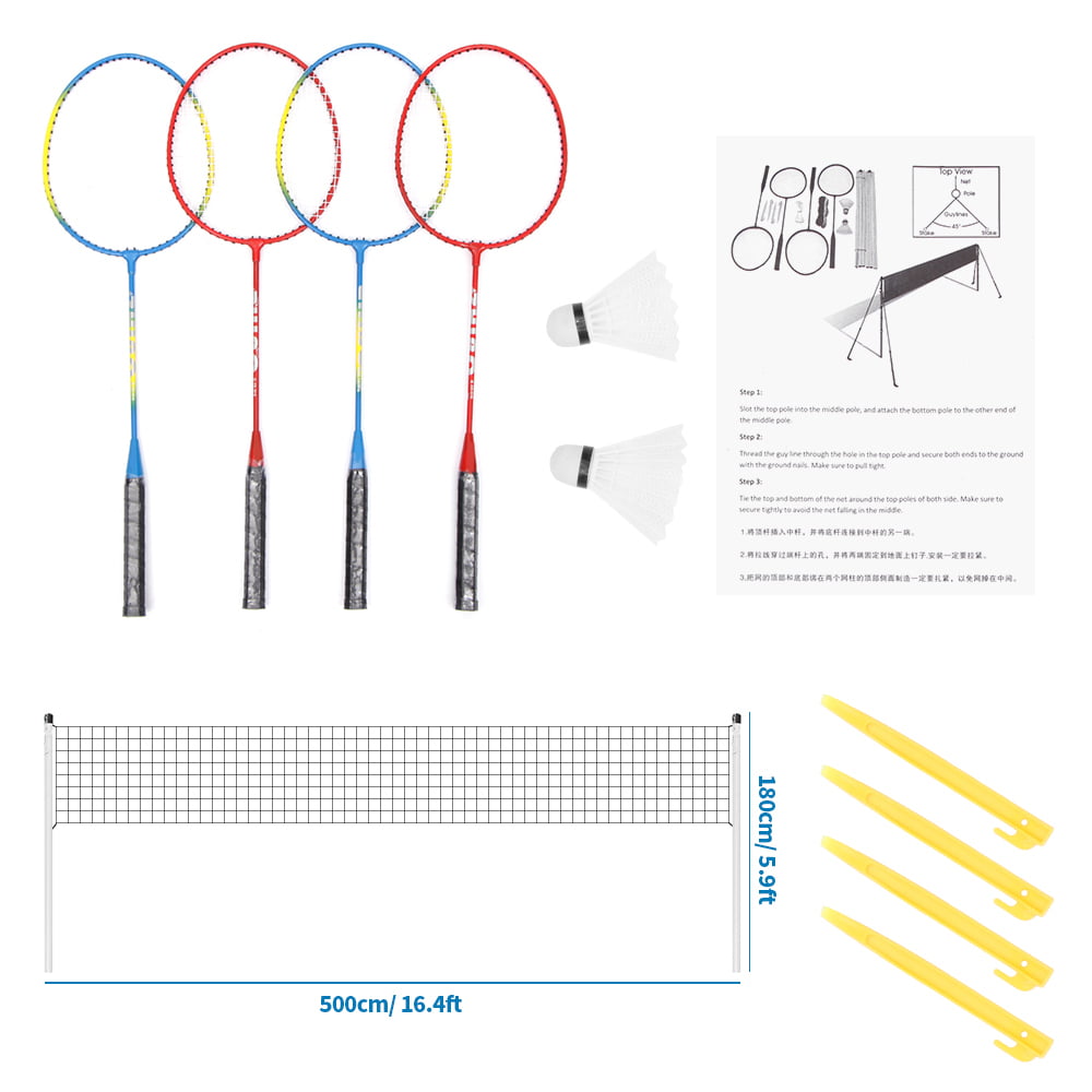 Professional Badminton Set 4 Player Racket Shuttlecock Poles Net Bag Garden Game 