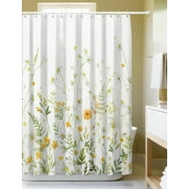 Floral Shower Curtains for Bathroom Yellow Green Blooming Flowers Shower Curtain Polyester Fabric Waterproof Washable Shower Curtain Sets for Bath Decor with 12 Hooks, 72 x 72 Inch