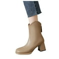 thumbnail image 4 of Mid Calf Dress Boots for Women 2024 Fashion Square Toe Leather Block High Heel Wide Ankle Booties, 4 of 6