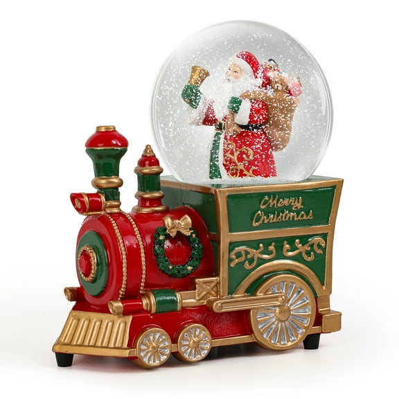 Cute Christmas Santa With Train Decoration Winter Snow Globes Music Box with LED Light Gift  Holiday Tabletop Decoration