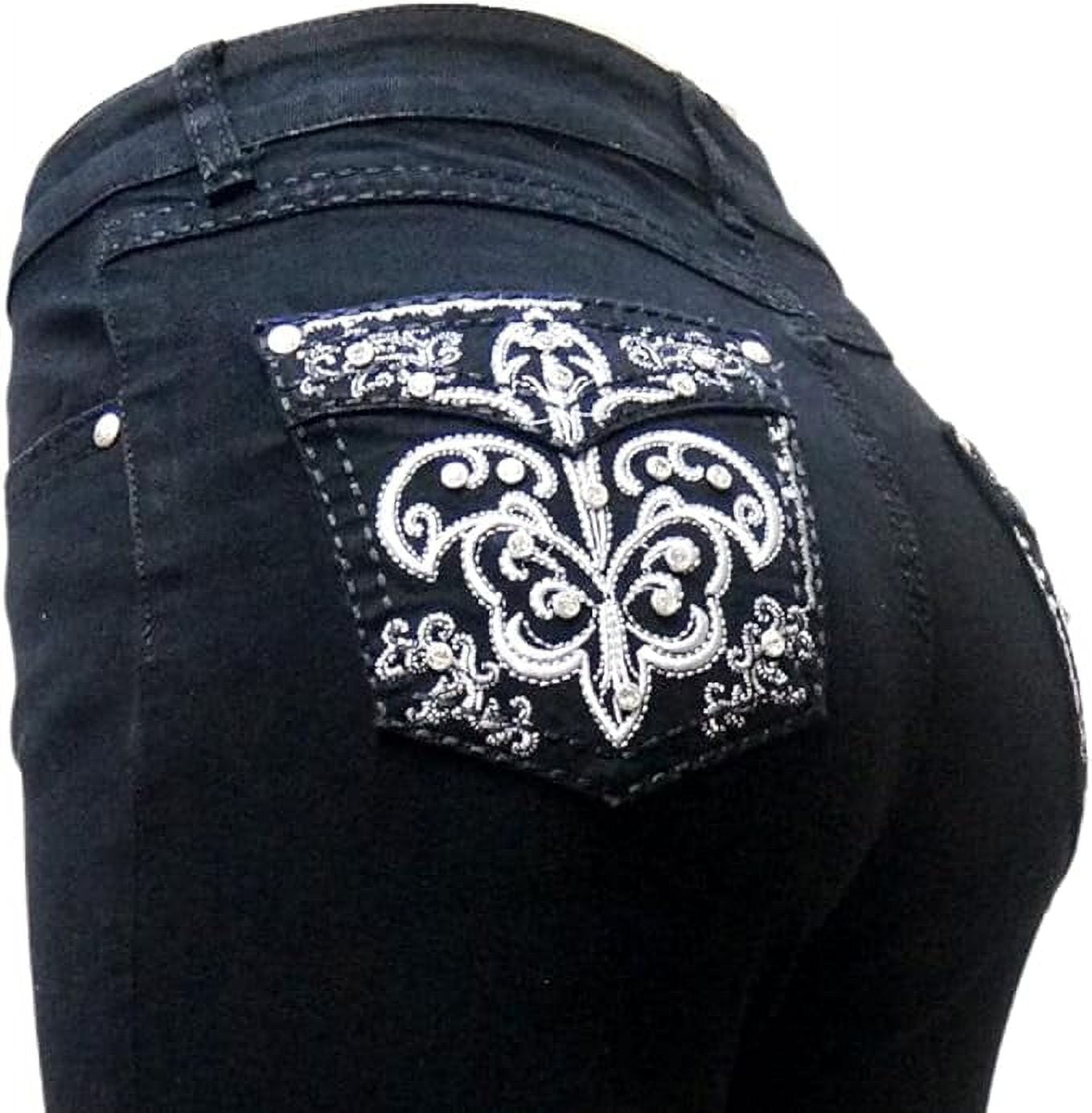 Jack David/H&Y Women's Rhinestone Bootcut Stretchy Denim