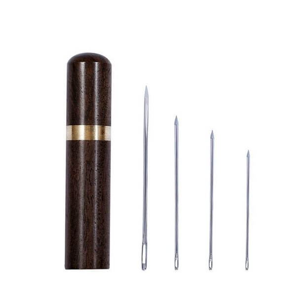 Agujas de coser de cuero 4 Uds., Puntadas de bordado, herramientas de costura, agujas para manualidades DIY con estuche de madera Eigraketly HA1285-00B